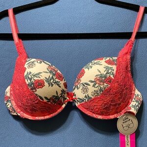 Elegant Red Floral Lace Bra